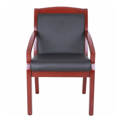 Lorell Sloping Arms Wood Frame Guest Chair - Black Seat Color - Bonded Leather Seat Material - Black Back Color - Bonded Leather Back Material - Mahogany Frame Color - Solid Wood, Rubberwood Frame Mat