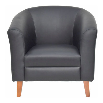 Lorell Barrel Armchair - Four-legged Base - Black - Bonded Leather - Armrest - 1 Each