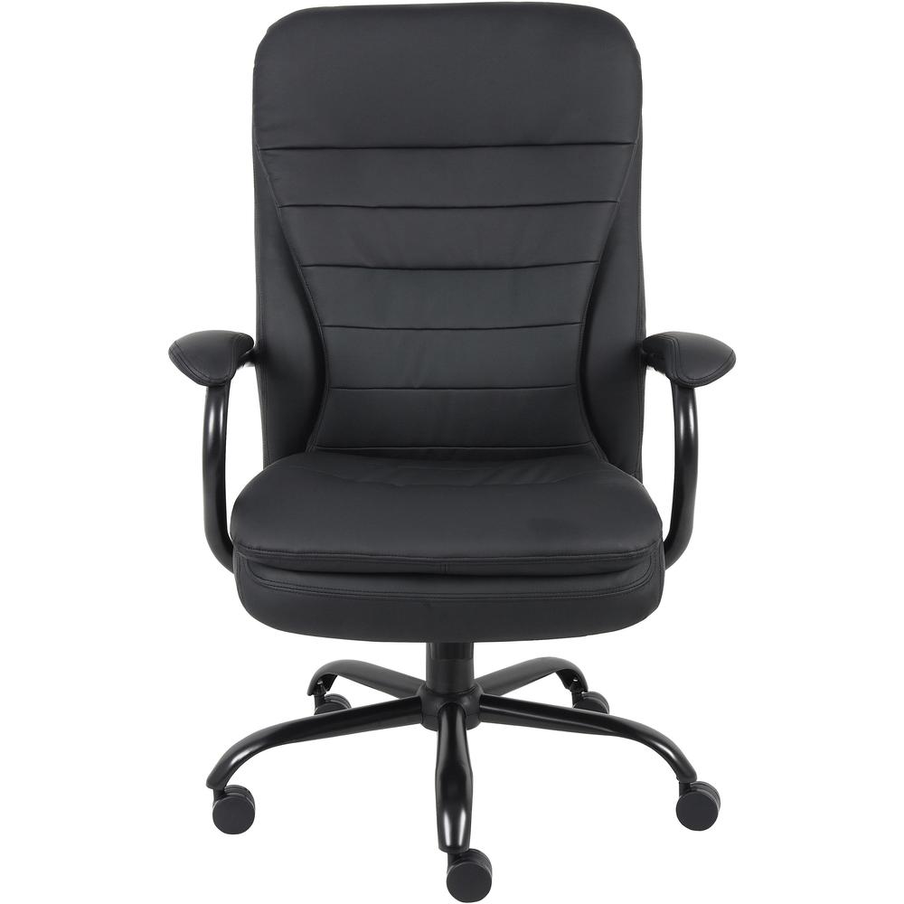 Lorell Big & Tall Double Cushion Executive High-Back Chair - Black Seat Color - Leather Seat Material - Black Back Color - Leather Back Material - 5-star Base - Black - 1 Each