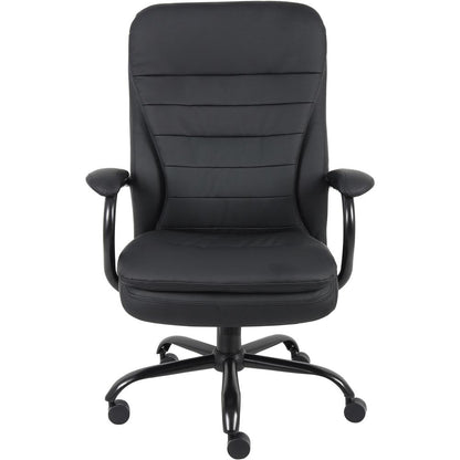 Lorell Big & Tall Double Cushion Executive High-Back Chair - Black Seat Color - Leather Seat Material - Black Back Color - Leather Back Material - 5-star Base - Black - 1 Each