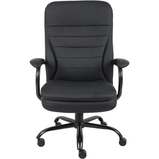 Lorell Big & Tall Double Cushion Executive High-Back Chair - Black Seat Color - Leather Seat Material - Black Back Color - Leather Back Material - 5-star Base - Black - 1 Each