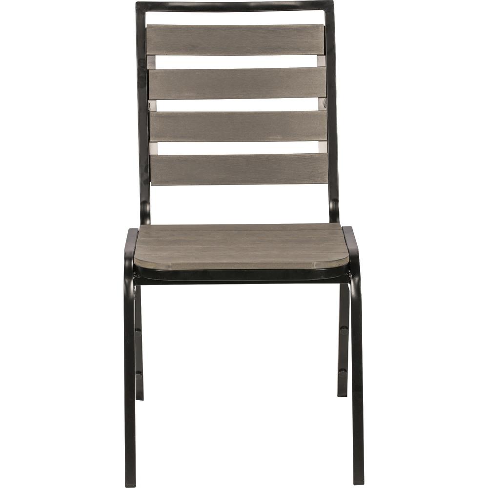 Lorell Outdoor Chairs - Charcoal Gray Seat Color - Faux Wood Seat Material - Charcoal Gray Back Color - Faux Wood Back Material - Four-legged Base - 4 / Carton