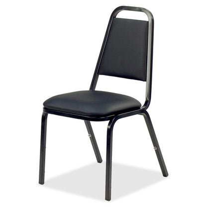 Lorell Upholstered Stacking Chairs - Black Seat Color - Vinyl Seat Material - Black Frame Color - Steel Frame Material - Charcoal Black - Vinyl, Steel - 4 / Carton
