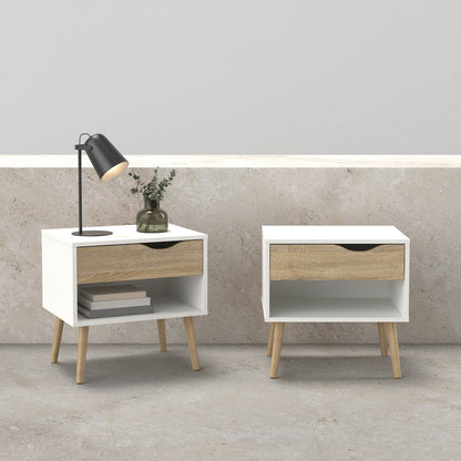 Diana 1 Drawer Nightstand - Set of 2, White/Oak