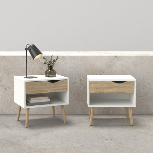 Diana 1 Drawer Nightstand - Set of 2, White/Oak
