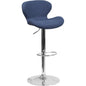 Blue Fabric Adjustable Height Barstool with Curved Back and Chrome Base