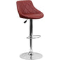 Burgundy Vinyl Bucket Seat Barstool with Diamond Pattern Back and Chrome Base