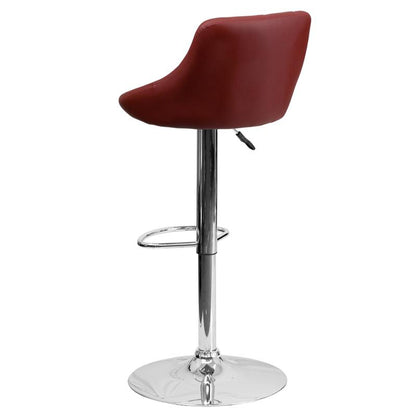 Burgundy Vinyl Bucket Seat Barstool with Diamond Pattern Back and Chrome Base