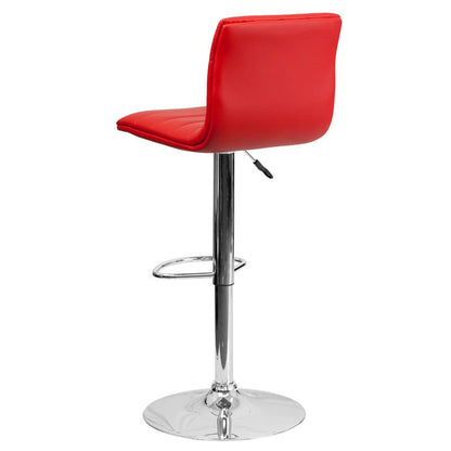 Red Vinyl Adjustable Bar Stool, Swivel Stool with Chrome Pedestal Base