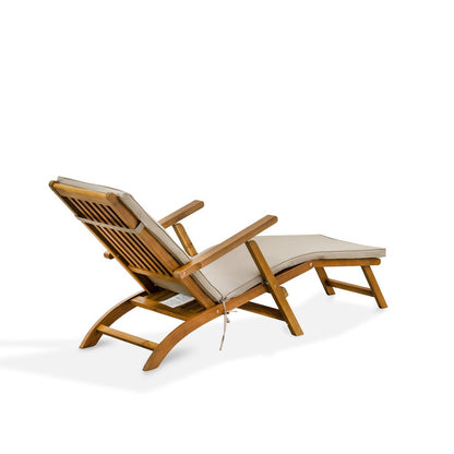 Patio Chair Lounge - Outdoor Acacia Wood Sunlounger Chair for Poolside, Deck, Lawn, 59x21x35 Inch, Natural Oil