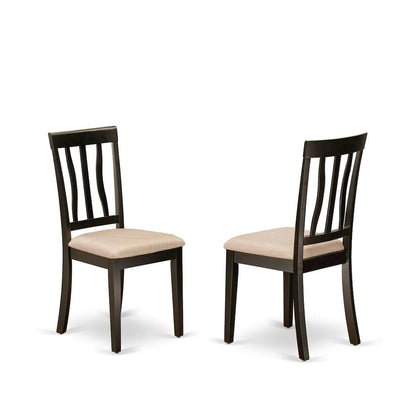 Antique Kitchen Dining Chairs - Linen Fabric Upholstered Wood Chairs, Set of 2