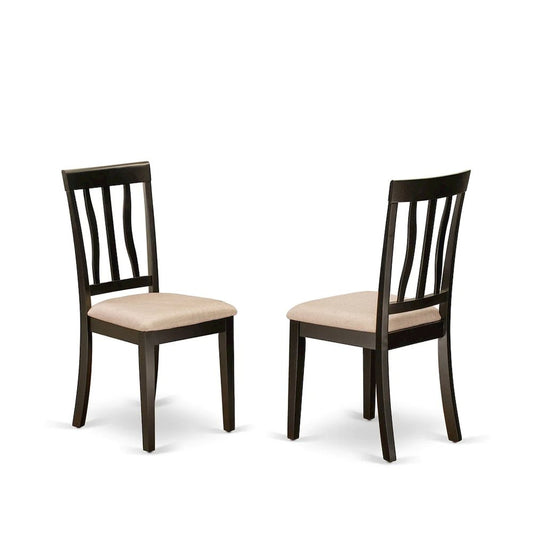 Antique Kitchen Dining Chairs - Linen Fabric Upholstered Wood Chairs, Set of 2