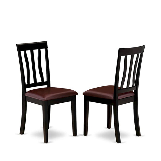 Antique Dining Room Chairs - Faux Leather Upholstered Wooden Chairs, Set of 2
