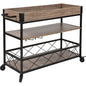 Distressed Light Oak Wood and Iron Kitchen Serving and Bar Cart