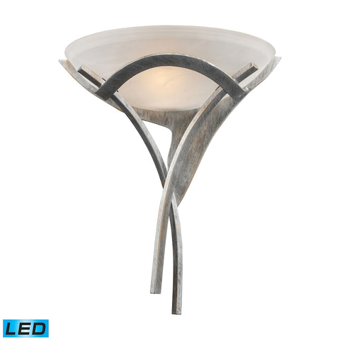 Aurora 1-Light Sconce in Tarnished Silver with White Faux-Alabaster Glass - LED Offering Up To 800 L