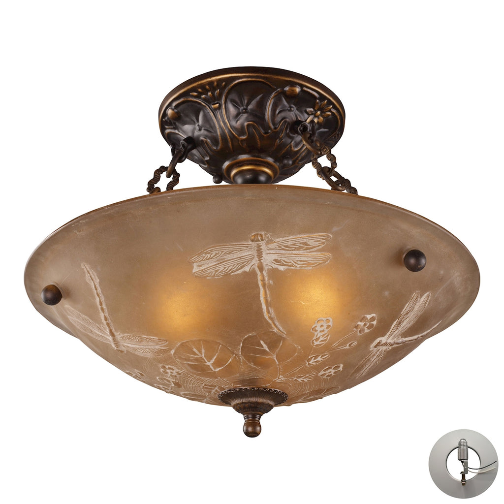 Restoration Flushes 3 Light Semi Flush in Antique Golden Bronze - Includes Adapter Kit
