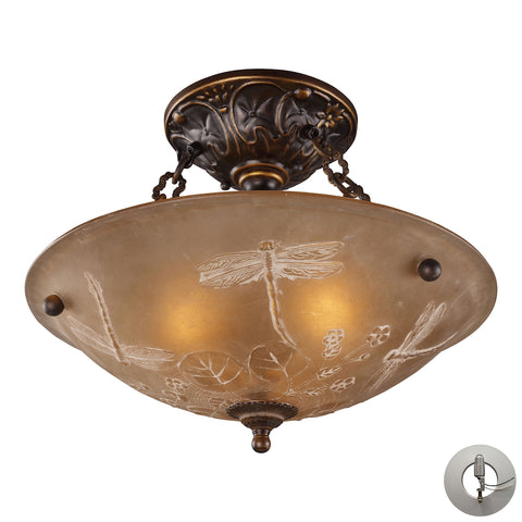 Restoration Flushes 3 Light Semi Flush in Antique Golden Bronze - Includes Adapter Kit