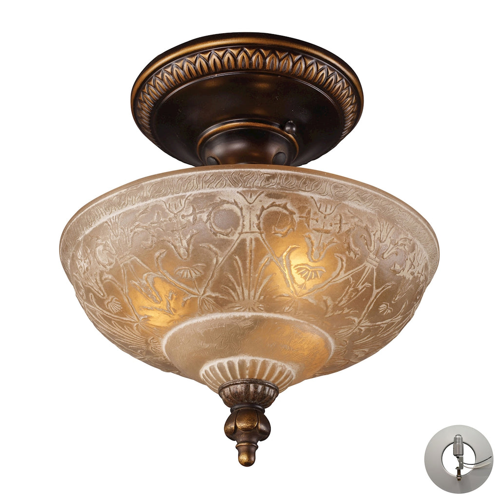 Restoration Flushes 3 Light Semi Flush in Antique Golden Bronze - Includes Adapter Kit
