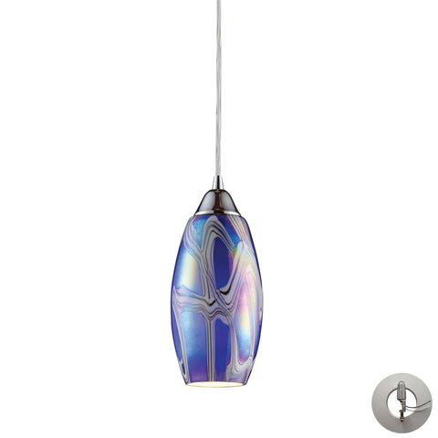Iridescence 1 Light Pendant in Satin Nickel and Storm Blue Glass - Includes Adapter Kit