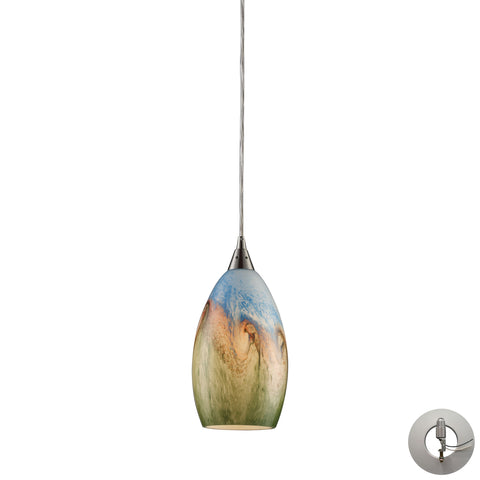 Geologic 1 Light Pendant in Satin Nickel and Multicolor Glass - Includes Adapter Kit