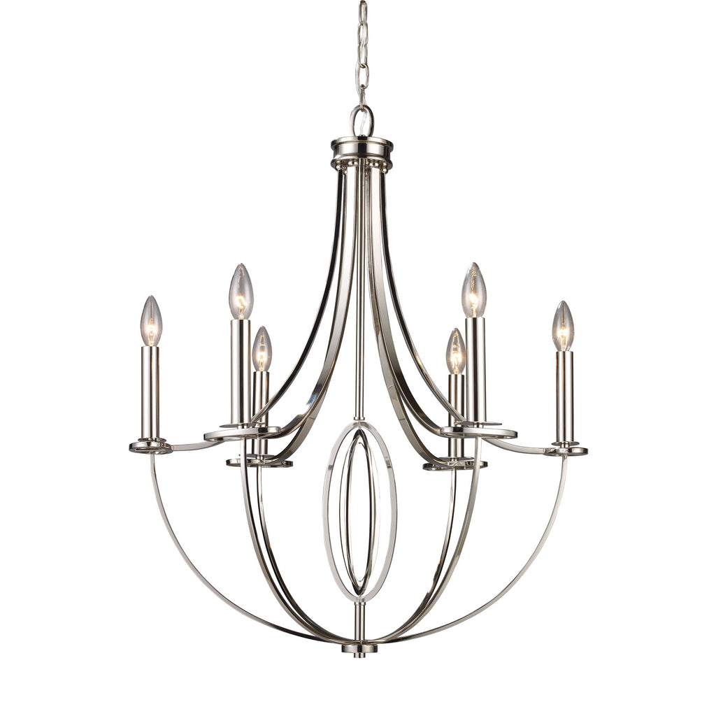 Dione 6-Light Chandelier in Polished Nickel