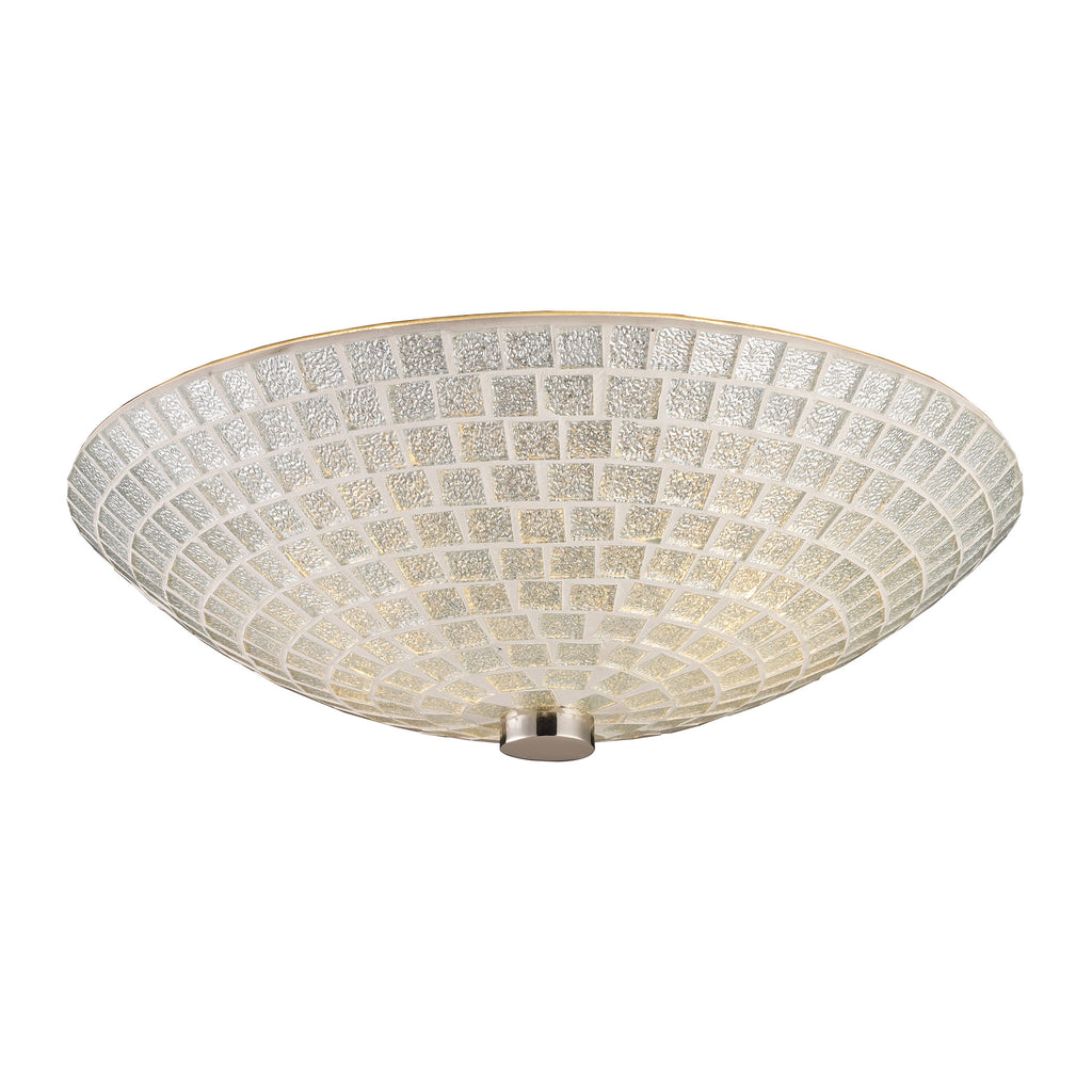 Fusion 2-Light Semi-Flush in Satin Nickel with Silver Mosaic Glass