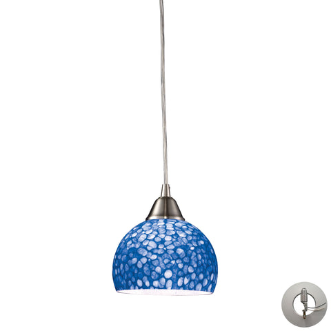 Cira 1 Light Pendant in Satin Nickel with Pebbled Blue Glass - Includes Adapter Kit