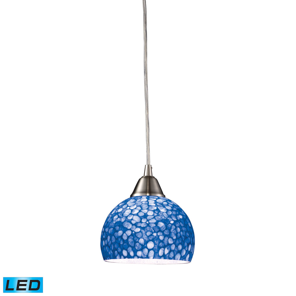 Cira 1-Light Pendant in Satin Nickel with Pebbled Blue Glass - LED Offering Up To 800 Lumens (60 Wat