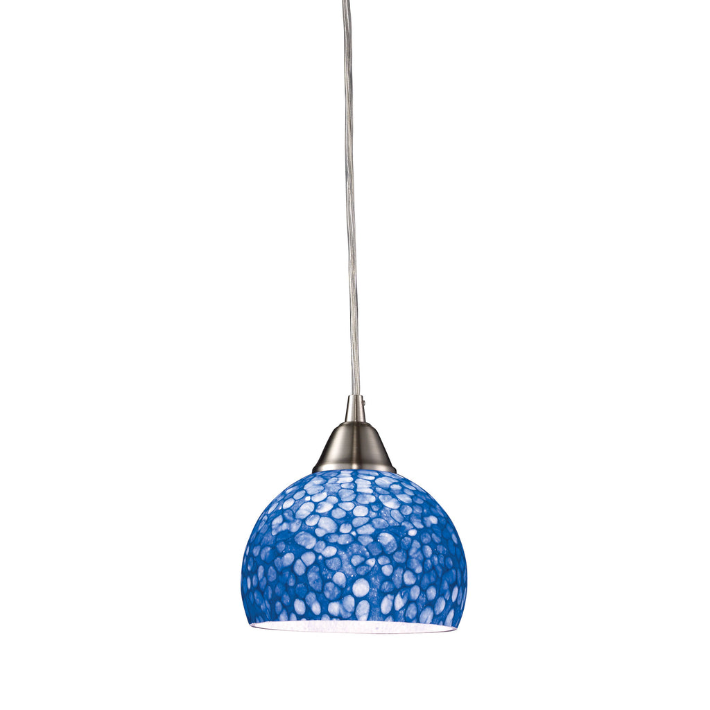 Cira 1-Light Pendant in Satin Nickel with Pebbled Blue Glass