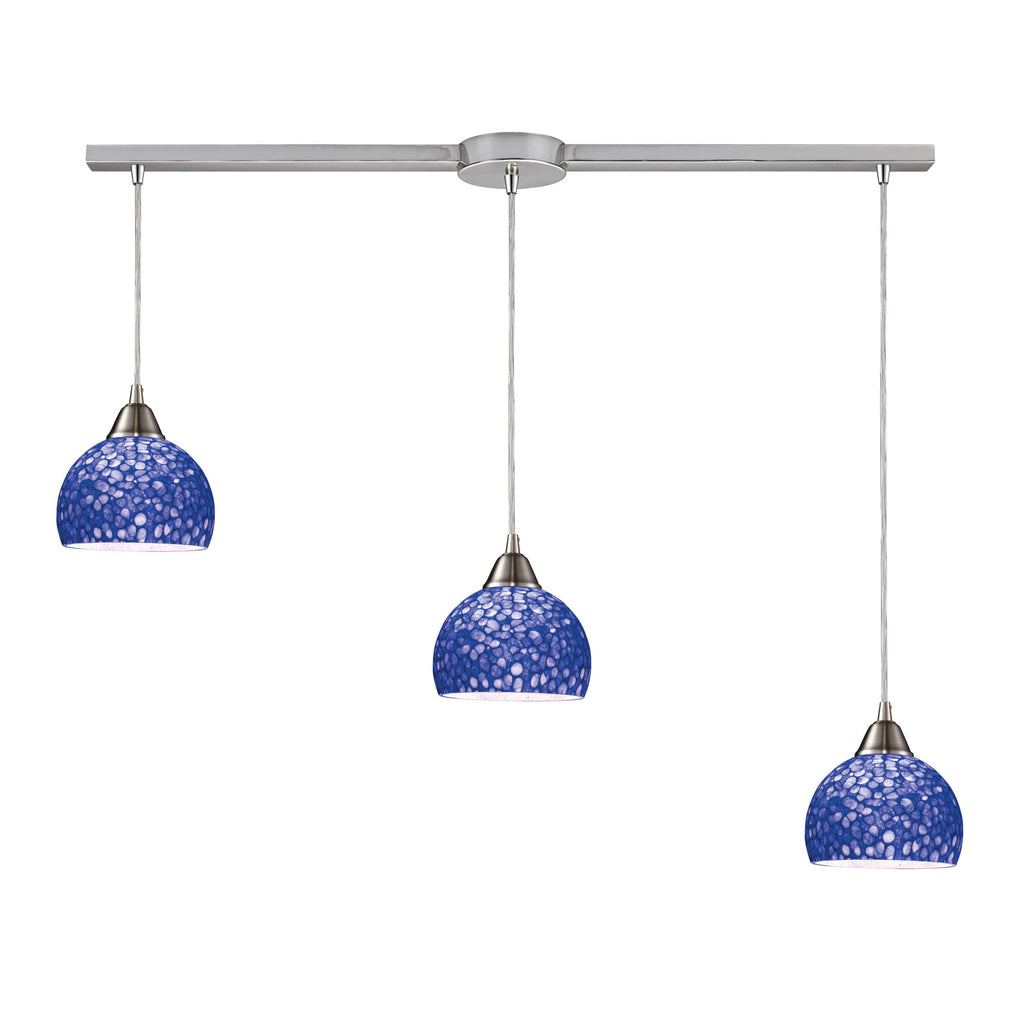 Cira 3-Light Pendant in Satin Nickel and Pebbled Blue Glass