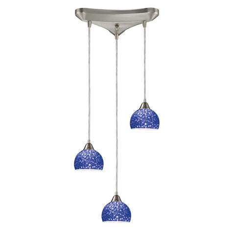 Cira 3-Light Pendants in Satin Nickel and Pebbled Blue Glass