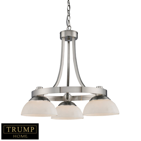 3-Light Chandelier in Brushed Nickel with White Glass                                                