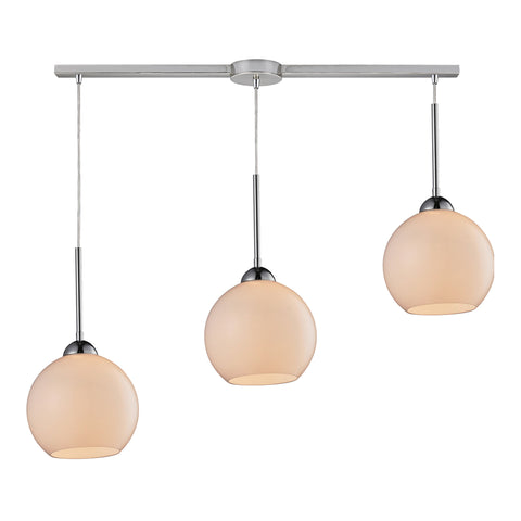 Cassandra 3 Light Pendant in Polished Chrome and White Glass