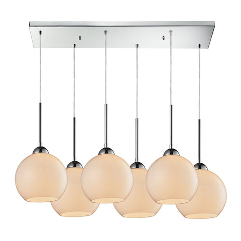 Cassandra 6 Light Pendant in Polished Chrome and White Glass