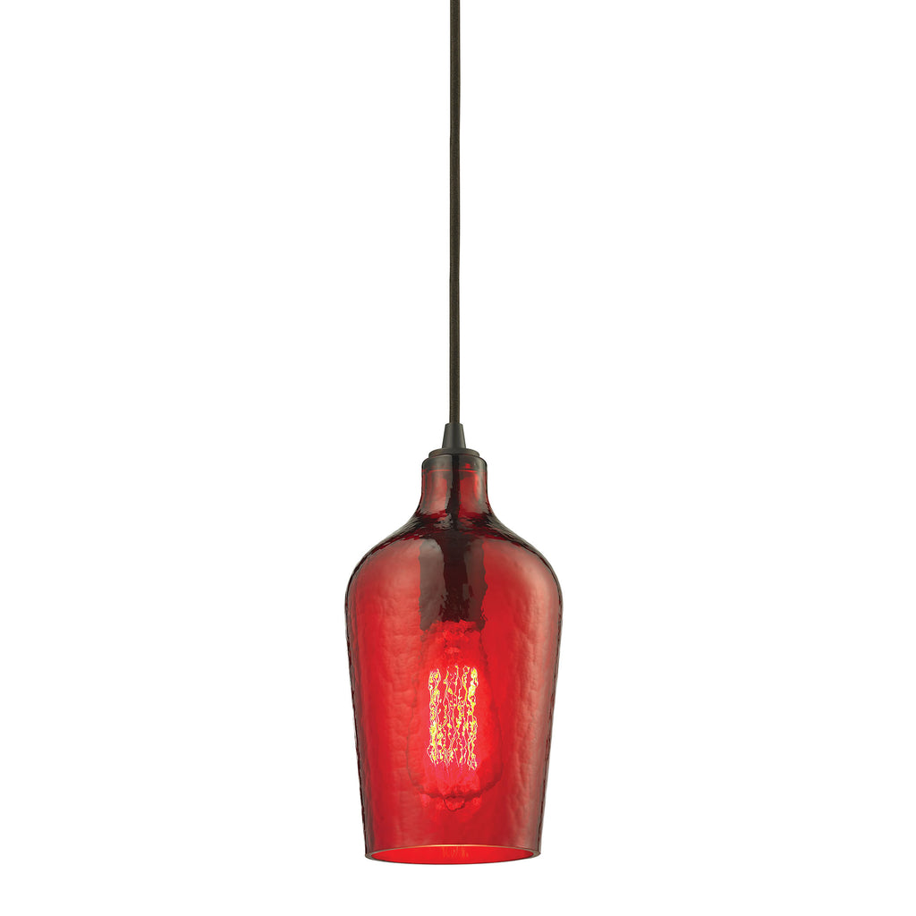 Hammered Glass Collection 1-Light Mini Pendant in Oil Rubbed Bronze