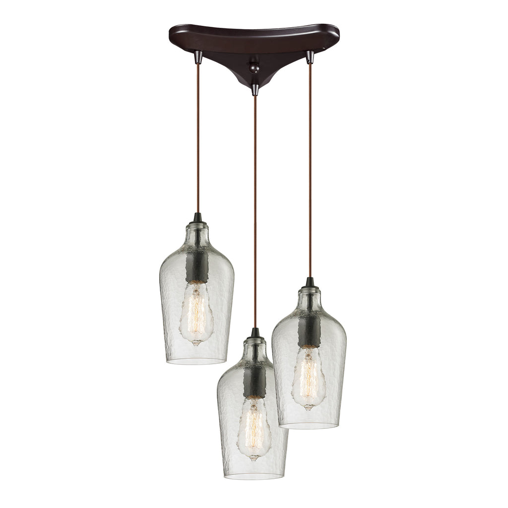 Hammered Glass Collection 3 light pendant in Oil Rubbed Bronze