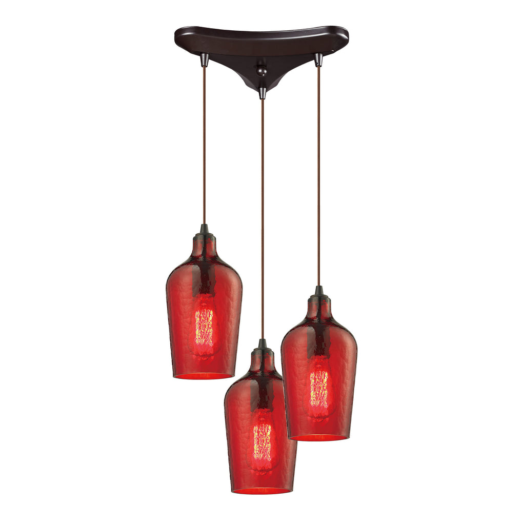 Hammered Glass Collection 3 light pendant in Oil Rubbed Bronze