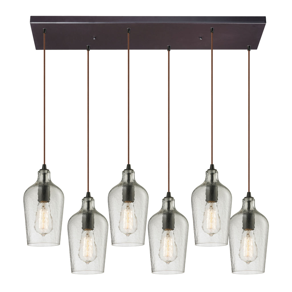 Hammered Glass Collection 6 light pendant in Oil Rubbed Bronze