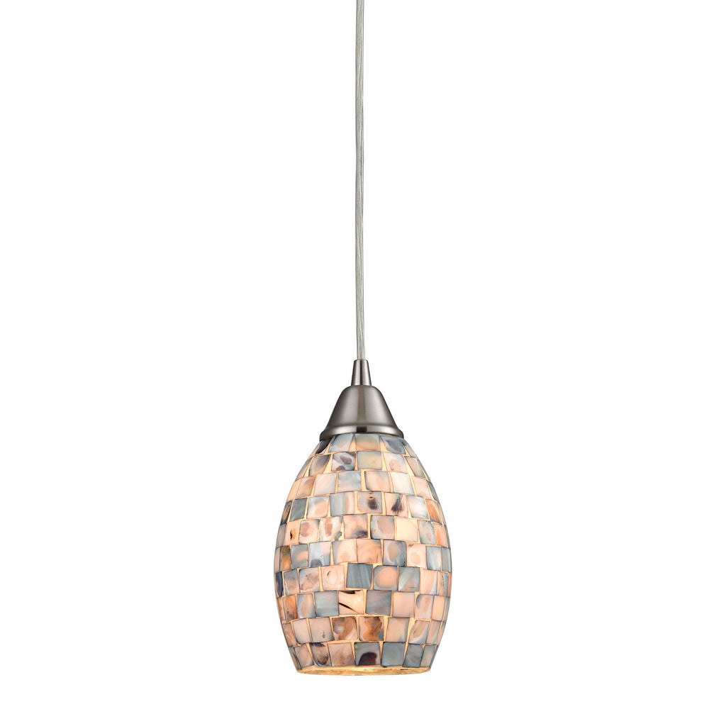 Capri 1 Light Pendant in Satin Nickel and Gray Capiz Shell