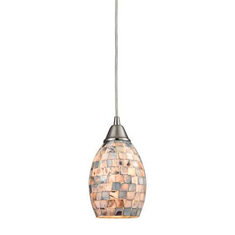 Capri 1 Light Pendant in Satin Nickel and Gray Capiz Shell