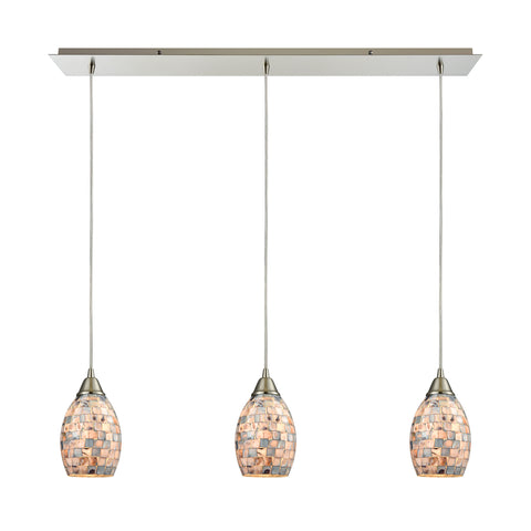 Capri 3 Light Pendant in Satin Nickel and Gray Capiz Shell