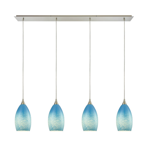 Earth 4 Light Pendant in Satin Nickel and Sky Blue Glass