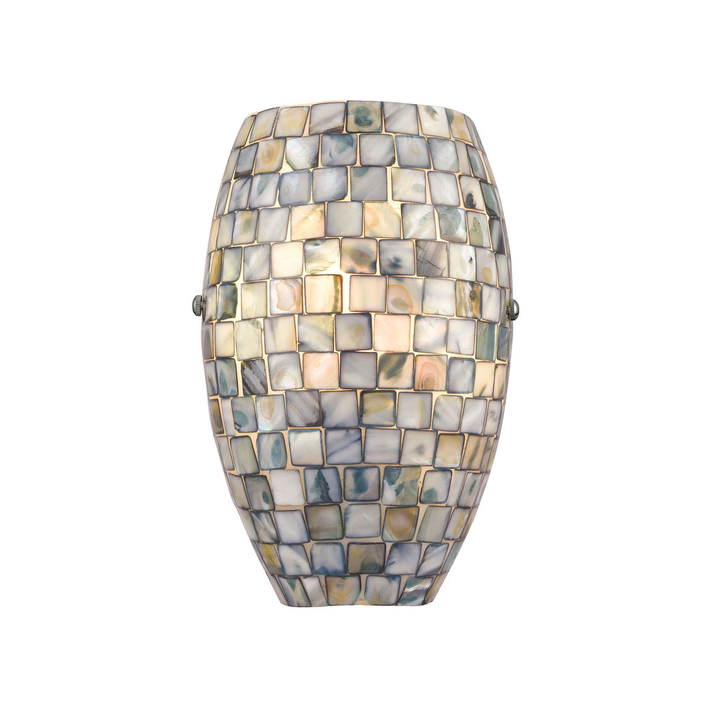 Capri 1-Light Sconce in Satin Nickel with Glass/Gray Capiz Shells