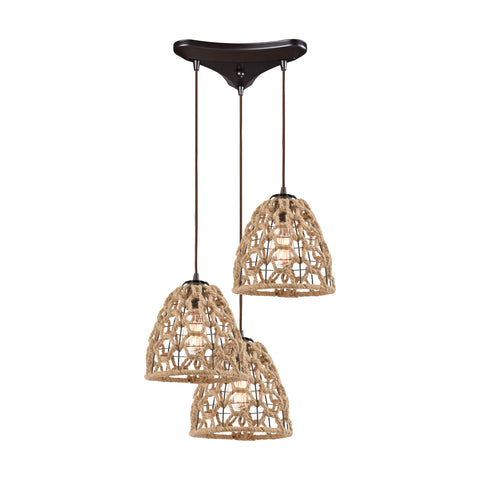 Coastal Inlet 3-Light Pendant in Oil Rubbed Bronze with Rope