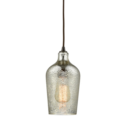 Hammered Glass 1 Light Pendant in Oil Rubbed Bronze with Hammered Mercury Glass
