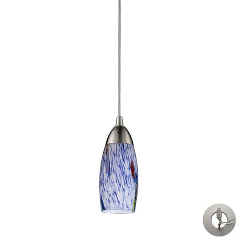Milan 1 Light Pendant in Satin Nickel and Starburst Blue Glass - Includes Adapter Kit