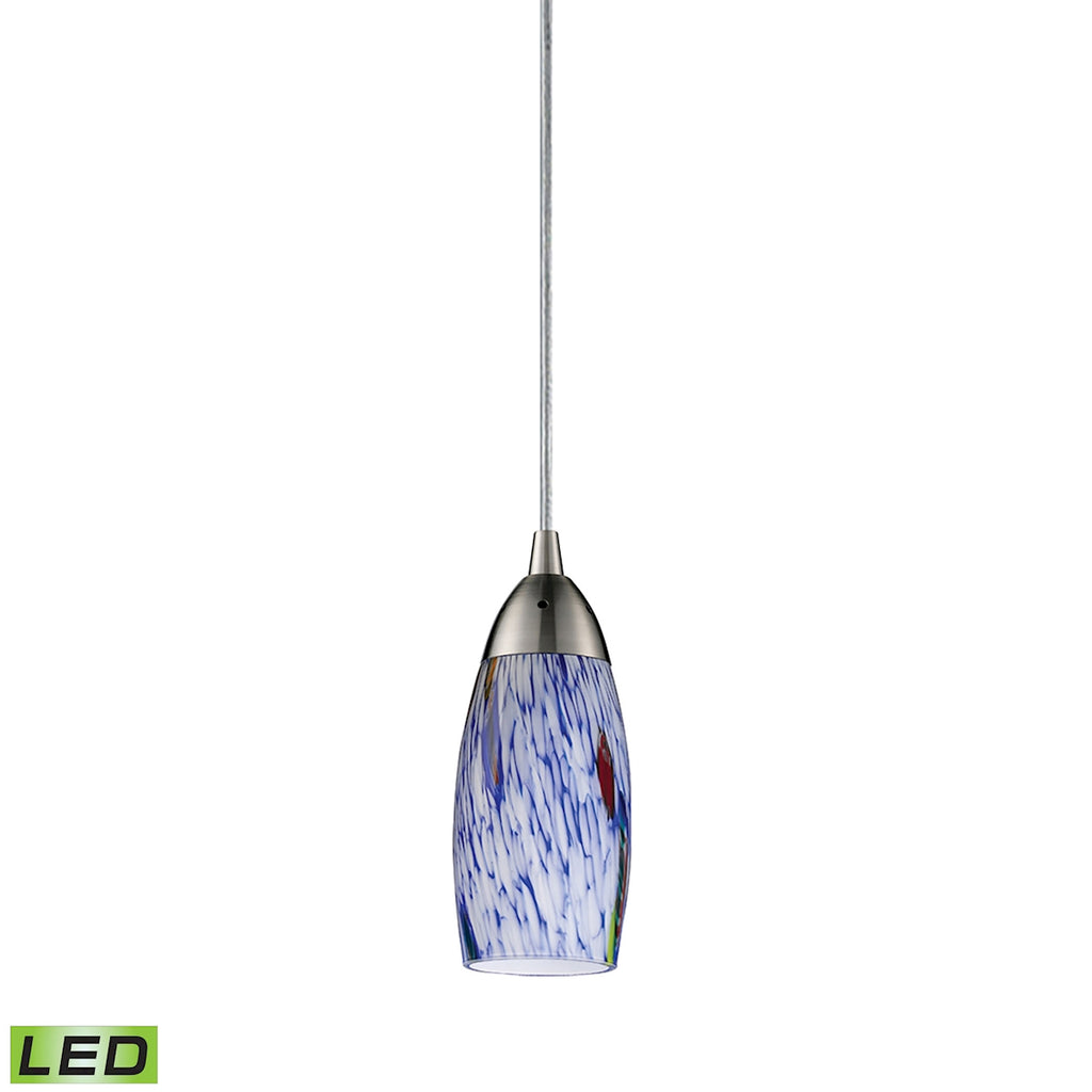 1 Light Pendant in Satin Nickel and Starlight Blue Glass - LED Offering Up To 300 Lumens (25 Watt Eq