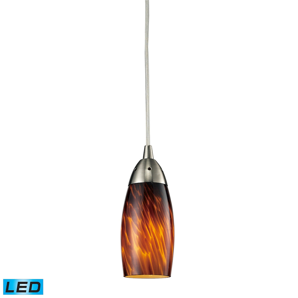 1 Light Pendant in Satin Nickel and Espresso Glass - LED Offering Up To 300 Lumens (25 Watt Equivale