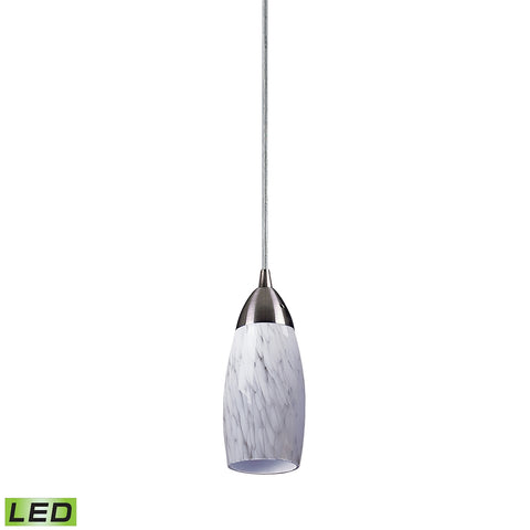 1 Light Pendant in Satin Nickel and Snow White Glass - LED Offering Up To 800 Lumens (60 Watt Equiva