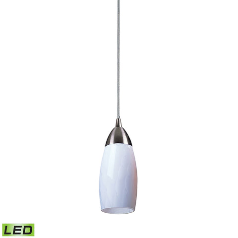 1 Light Pendant in Satin Nickel and Simply White Glass - LED Offering Up To 300 Lumens (25 Watt Equi